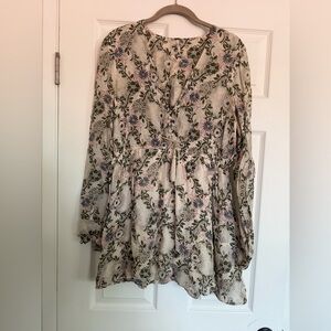 Free People Floral Mini Dress - Cream and Green